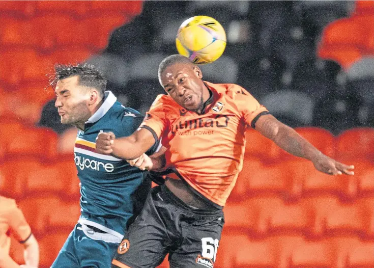  ??  ?? FRUSTRATIO­N: Dundee United midfielder Jeando Fuchs is waiting to see a surgeon about the knee injury he picked up in the recent game against Motherwell.