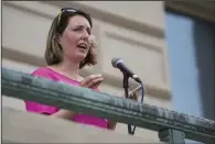  ?? (AP File/The Indianapol­is Star/Jenna Watson) ?? Dr. Caitlin Bernard, a reproducti­ve health care provider, speaks during an abortion rights rally on June 25, 2022, at the Indiana Statehouse in Indianapol­is.