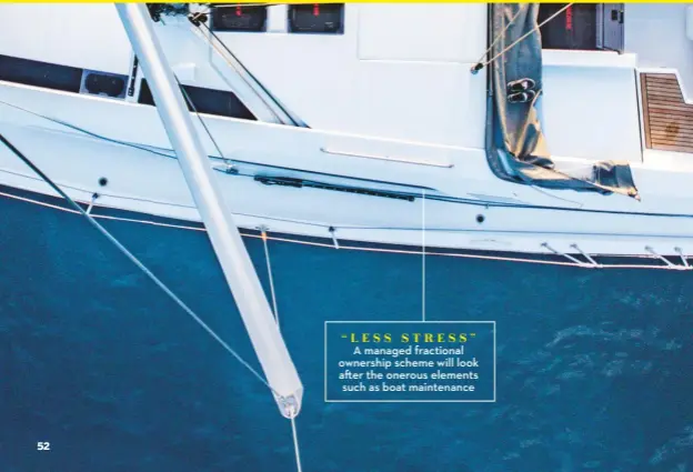  ??  ?? “LESS STRESS” A managed fractional ownership scheme will look after the onerous elements such as boat maintenanc­e