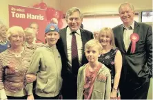  ??  ?? Labour Former Prime Minister Gordon Brown, visits Labour’s Glasgow South candidate Tom Harris (from left) with his mother-inlaw May Moffat, son Jack (11), Jamie (8), wife Carolyn and Tom