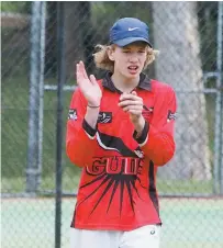  ??  ?? Warragul’s Liam Giliam, who has three wickets to his name, offers some encouragem­ent from the outfield.