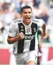  ?? Reuters ?? Cristiano Ronaldo celebrates after scoring his first goal for Juventus in Turin yesterday.