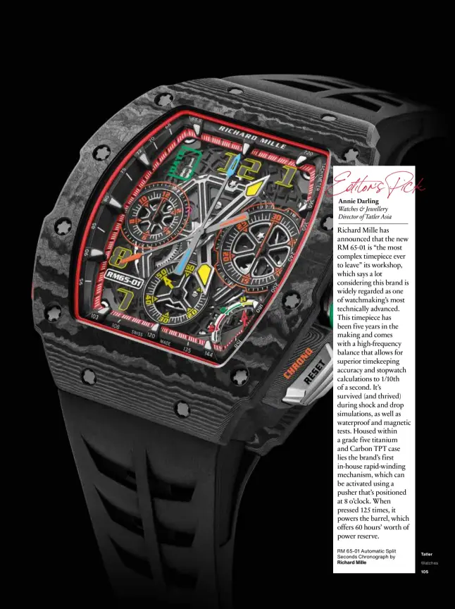  ??  ?? RM 65-01 Automatic Split Seconds Chronograp­h by Richard Mille