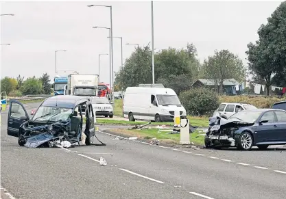  ?? Picture: Phil Hannah. ?? An accident at Blackford Junction on the A9. Now a local councillor is calling for flyovers on that stretch of the road so drivers do not have to cross into oncoming traffic.