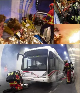  ?? (Photos Manuel Vitali/Dir.Com., Xavier Demarte/SDIS et Préfecture des Alpes-Maritimes) ?? De par une proximité évidente avec le tunnel Rainier-III, ce sont les sapeurs-pompiers de Monaco qui sont intervenus en premier. Avant d’être épaulés par leurs homologues français.