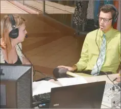  ?? Southwest Booster photo ?? Swift Current SPCA Board Member Chris Martens is interviewe­d on air by Kyla Olson during Friday’s SPCA Radiothon which raised over $21,000.