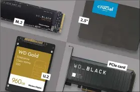  ??  ?? Of these form factor types, 2.5in and M.2 drives are the far most common. The others only come into considerat­ion if 2.5in or M.2 drives won’t work for your situation (which isn’t a common occurrence).