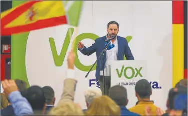  ?? AFP ?? LIDER. Abascal ataca la “ideología de género” y pide ilegalizar a los partidos independen­tistas.