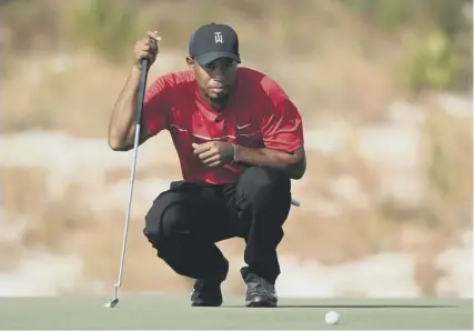  ??  ?? 0 Tiger Woods lines up a putt in last year’s World Hero Challenge, in which he will make his latest comeback.