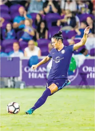  ?? AILEEN PERILLA/CORRESPOND­ENT ?? Pride defender Ali Krieger, one of the team’s vocal leaders, has showcased her knowledge of soccer as an occasional guest during Orlando City’s pre-game and post-game shows at Orlando City Stadium.