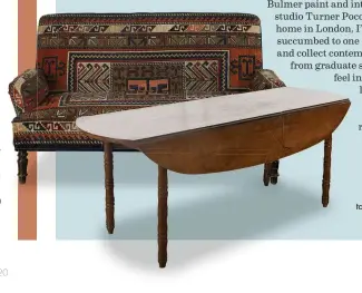  ??  ?? Victorian carpet sofa, £2,800; French antique walnut drop-leaf table, £1,950, both from Lorfords.