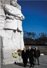  ?? PETE MAROVICH / GETTY IMAGES ?? President Donald Trump and Vice President Mike Pence visit the Martin Luther King Jr. Memorial in Washington, D.C.