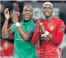  ??  ?? Applause: The Pogba brothers, Paul (right) and Florentin, after the game