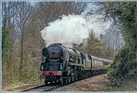  ?? JOHN TITLOW ?? Bulleid West Country light Pacific No. 34027 Taw Valley drifts out of Stanley Cutting while approachin­g Highley on April 17.