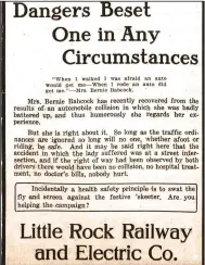  ?? (Democrat-Gazette archives) ?? Little Rock Railway and Electric Co.’s daily scold reports Bernie Babcock’s auto accident in the Aug. 21, 1917, Arkansas Democrat.