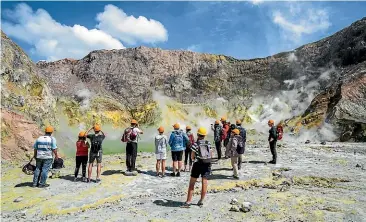  ??  ?? White Island Tours customers on Whaakari White Island in February 2019. An eruption on December 9 that year resulted in the deaths of 22 out of the 47 people on the island at the time.