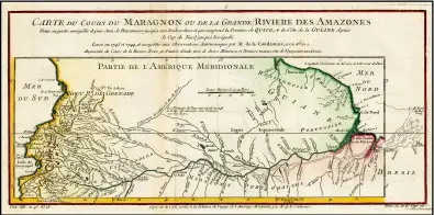  ??  ?? Arriba. La Carta del corso del Maragnone (1745) que Carlos María de La Condamine hizo durante su regreso de Quito a Europa. Derecha. La Carta de la provincia de Quito, de Pedro Vicente Maldonado, fue publicada por La Condamine en París, en 1751. Se considera un hito en la cartografí­a del que devendría territorio ecuatorian­o.