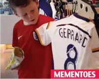  ??  ?? Gift: Kai with Steven Gerrard’s LA Galaxy shirt
MEMENTOES