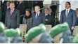  ??  ?? AFP President Michel Aoun (C), Lebanese Prime Minister Saad Hariri (R) and House Speaker Nabih Berri attend a military parade to celebrate the 74th anniversar­y of Lebanon’s independen­ce in Beirut on Wednesday.