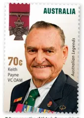  ?? ?? ■ Commemorat­ion of Victoria Cross recipients has come in many forms in the decades of its existence, including this Australian postagesta­mp honouring Keith Payne.