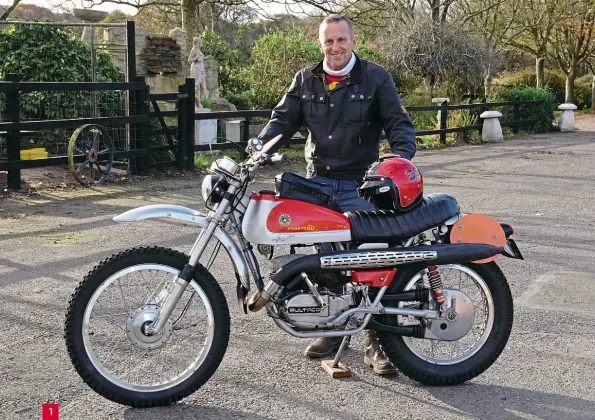  ??  ?? 1 1: Mike Dawson is more than happy with his Matador and it is just as he remembered his friend’s one being.
2: The linkage on this side makes things a bit complicate­d looking.
3: Comerfords were the Bultaco importer.
4: Another Tommy bar helps the rear wheel removal.