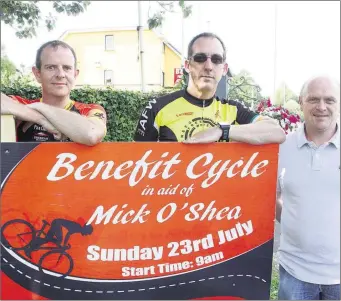  ??  ?? Michael Fitzgerald, Ger Vowles and Chris Buckley gearing up for the Mick O’Shea benefit cycle.