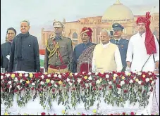  ?? HT FILE ?? (From left) Rajasthan chief minister Ashok Gehlot, former state governor Kalyan Singh and deputy chief minister Sachin Pilot at the swearing-in ceremony of the Congress government last year.