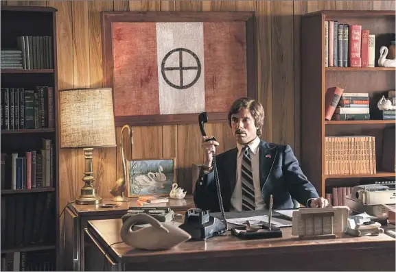  ??  ?? TOPHER GRACE, as David Duke in Spike Lee’s “BlacKkKlan­sman,” says his biggest worry about portraying the former Ku Klux Klan Grand Wizard is that white supremacis