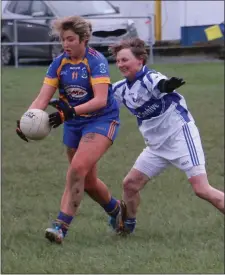  ??  ?? Carnew’s Nicole Kavanagh gets away from Barndarrig’s Mary Doyle.