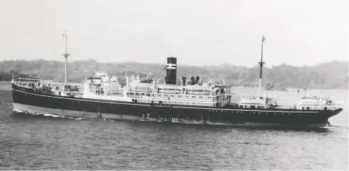  ?? NAVAL HISTORY AND HERITAGE COMMAND ?? The Montevideo Maru is shown in the Panama Canal on Dec. 25, 1937. It was later used by the Japanese military to transport prisoners. It became
the first of the “hell ships” to be sunk by the U.S. Navy, on July 1, 1942, during a torpedo attack from the submarine Sturgeon (SS-187).