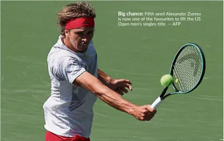  ??  ?? Big chance: Fifth seed Alexander Zverev is now one of the favourites to lift the US Open men’s singles title. — AFP