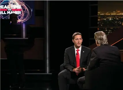  ?? (Janet Van Ham/HBO via AP) ?? In this photo provided by HBO, Bill Maher, right, speaks with Sen. Ben Sasse, R-Neb, during a segment of his “Real Time with Bill Maher,” Friday, June 2, 2017. Maher is facing criticism for his use of a racial slur during a discussion with the...