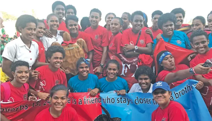  ?? Photo: Anasilini Ratuva ?? Uci House athletes celebrate their win during the Adi Cakobau School inter-house at the ANZ Stadium, Suva on February 17, 2018.