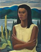  ??  ?? Above: Yvonne McKague Housser, Marguerite Pilot of Deep River (Girl with Mulleins), circa 1932, oil on canvas, 76.2 x 61 cm.