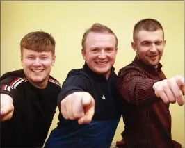  ??  ?? Eoin Corcoran, Barry Kennedy and Darren Morris at Stars in their Eyes at Ballygarre­t GAA Complex.