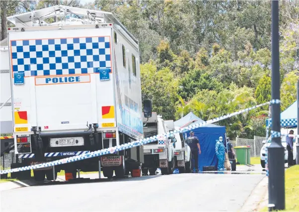  ??  ?? Arthur Payne Court transforme­d from quiet suburban street into a taped off crime scene. Pictures: NIGEL HALLETT