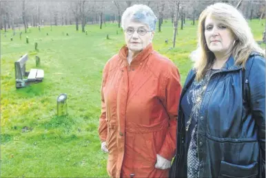  ?? Picture: Wayne McCabe FM3009701 ?? Mother and daughter Betty Croucher and Zoe Dehara say they are too scared to visit Mrs Croucher’s husband’s bench in Bybrook Cemetery due to dogs being off their leads