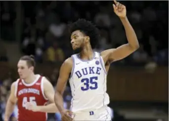  ?? THE ASSOCIATED PRESS ?? Duke’s Marvin Bagley III (35) reacts following a basket against South Dakota during Saturday’s game.