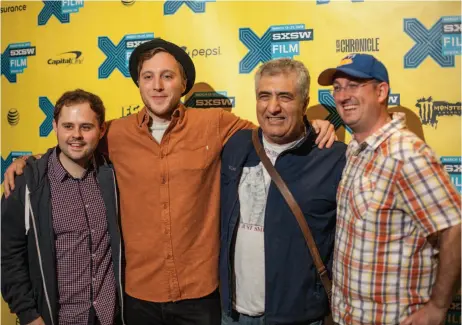  ?? HANDOUT PHOTO ?? From left, Lewis Bennett, cinematogr­apher Benjamin Taft, Salam Kahil and Calum McLeod appear at the premiere of Sandwich Nazi at the South By Southwest Film Festival earlier this year.