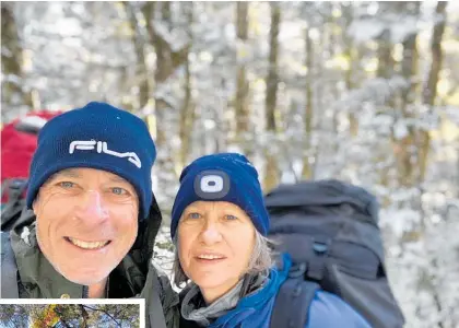  ?? Photo / Kerry Rodger ?? Auckland couple Kerry and Raewyn Rodger were enjoying a late-winter tramp in the Kaweka Ranges when Raewyn fell, breaking her ankle.