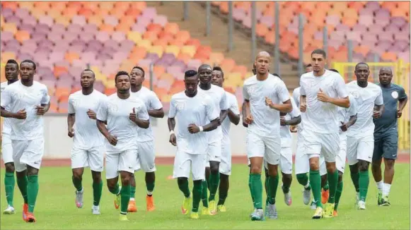  ??  ?? Eagles at training in Abuja ahead of the Taifa Stars clash