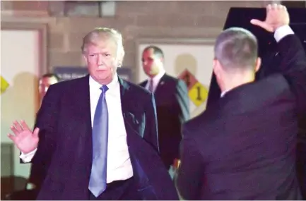  ??  ?? US President Donald Trump departs MedStar Washington Hospital Center in Washington on Wednesday, after visiting Republican Congressma­n Steve Scalise, critically wounded in a shooting at a charity baseball event. (AFP)