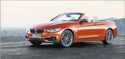  ?? BMW ?? The BMW 4 Series Convertibl­e’s fully lined hardtop can be raised or lowered in 20 seconds, even at speeds up to 11 mph.