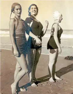  ??  ?? Tamara Tchinarova, left, and fellow dancer Nina Youskevitc­h, centre, on a New South Wales beach in 1936 or 1937.