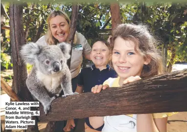  ??  ?? Kylie Lawless with Conor, 4, and Maddie Witting, 6, from Burleigh Waters. Picture: Adam Head