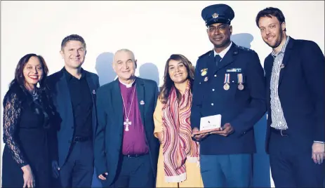  ??  ?? SPECIAL OCCASION: Integrity Idol 2018 winner Captain Vinny Pillay, second from right, with Artscape’s Marlene le Roux, BMW SA’s Manfred Pernitsch, Bishop William Mostert, of the Anglican Church of Southern Africa, BMW SA’s Charissa Hector and Blair...