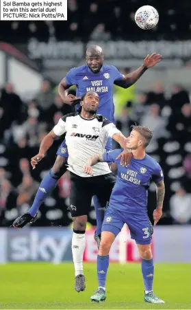  ??  ?? Sol Bamba gets highest to win this aerial duel PICTURE: Nick Potts/PA