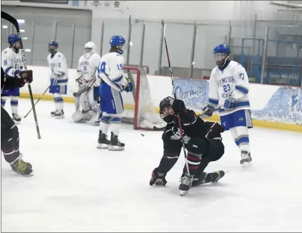  ?? PAUL DICICCO — FOR THE NEWS-HERALD ?? University’s John Pape celebrates his first-period goal Feb. 5 at Gilmour.