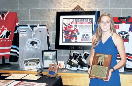  ?? SUPPLIED PHOTO ?? One-time Brock University women's hockey standout Jessica Fickel was inducted into the Fort Erie Sports Hall of Fame recently.