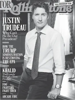  ?? ROLLING STONE ?? The latest Rolling Stone magazine has Justin Trudeau on the cover and a gushing story inside. The article also inadverten­tly highlights some things the U.S. magazine doesn’t know about Canada.